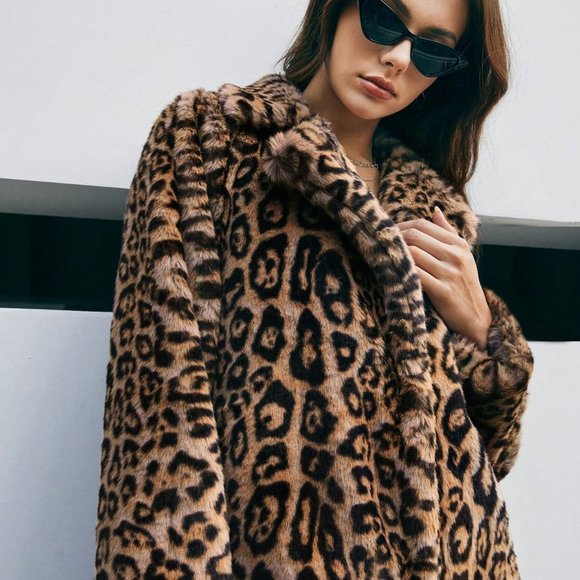 Brown Preppy Women's Leopard Pattern Coat - Picture 5 of 5